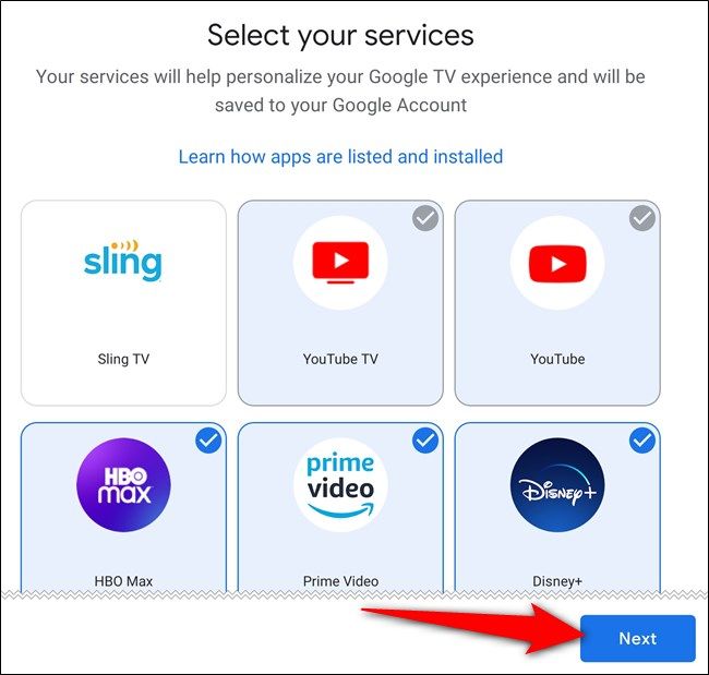 Select the services you subscribe to and tap 