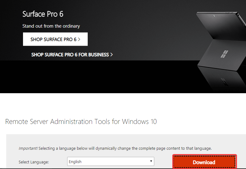 Страница загрузки Microsoft для RSAT
