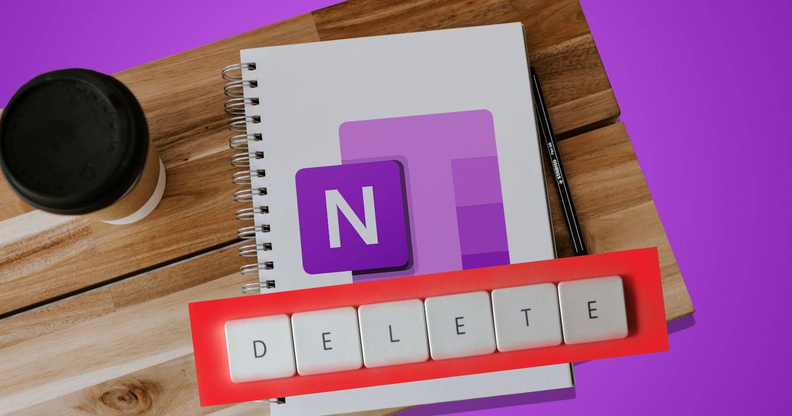 Физический блокнот OneNote с надписью «Удалить»