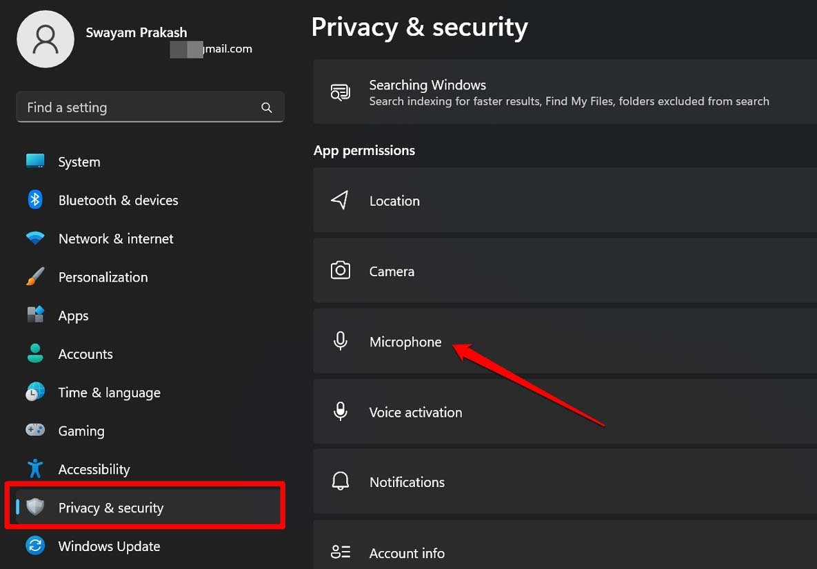 Windows microphone permission settings
