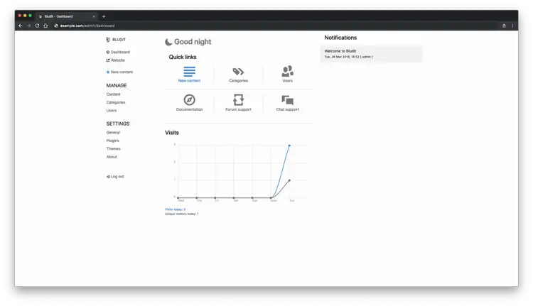 Панель администратора Bludit