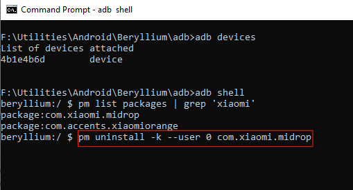 Удаление bloatware командой pm uninstall