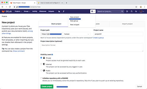 Создание проекта в GitLab через веб-интерфейс