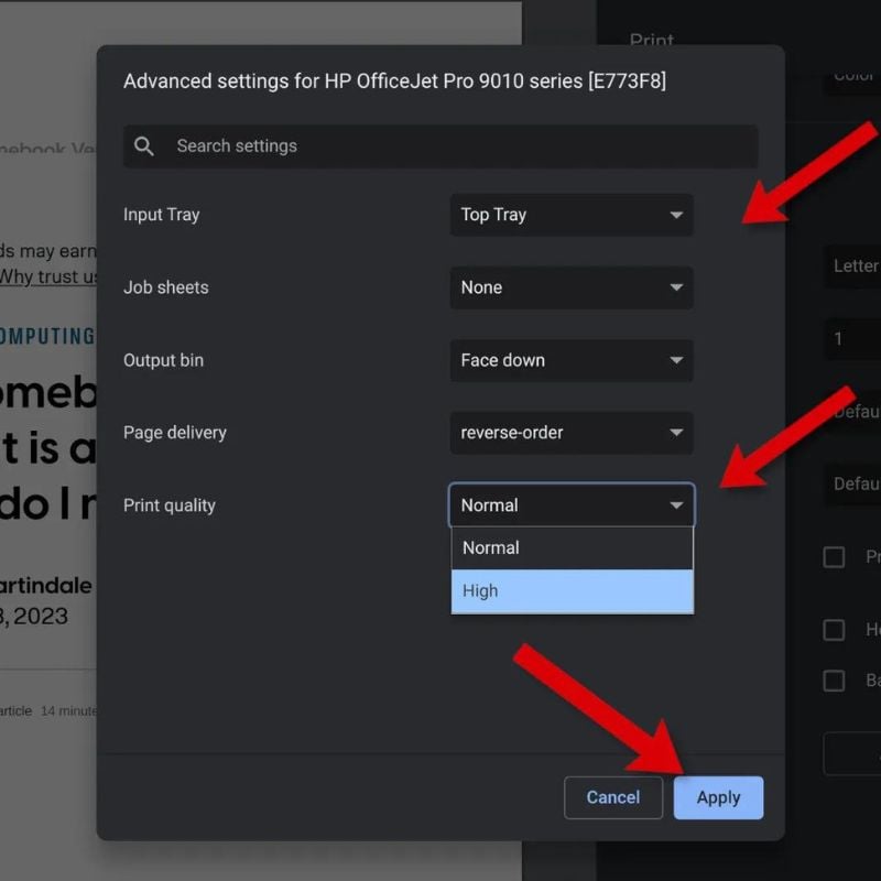 Расширенные настройки принтера