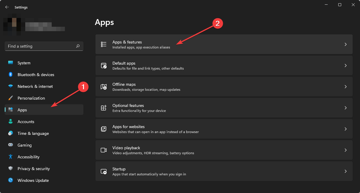 Окно «Приложения и возможности» в Windows 11