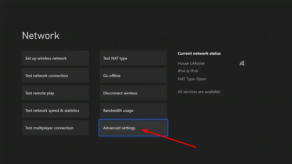 Дополнительные параметры сети Xbox