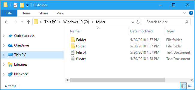 Чувствительность к регистру в папках Windows 10