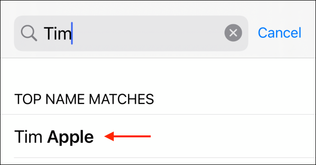 Выберите контакт из результатов поиска