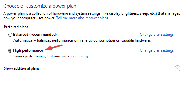 Подтверждение выбора профиль High Performance