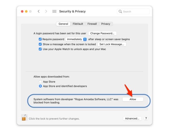 Кнопка разрешения работы ACE на Mac