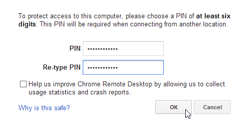 Диалог ввода PIN для защиты удалённого доступа