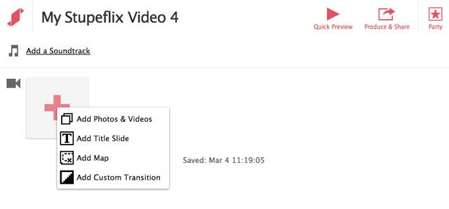 Редактор Stupeflix с монтажом клипов и фото