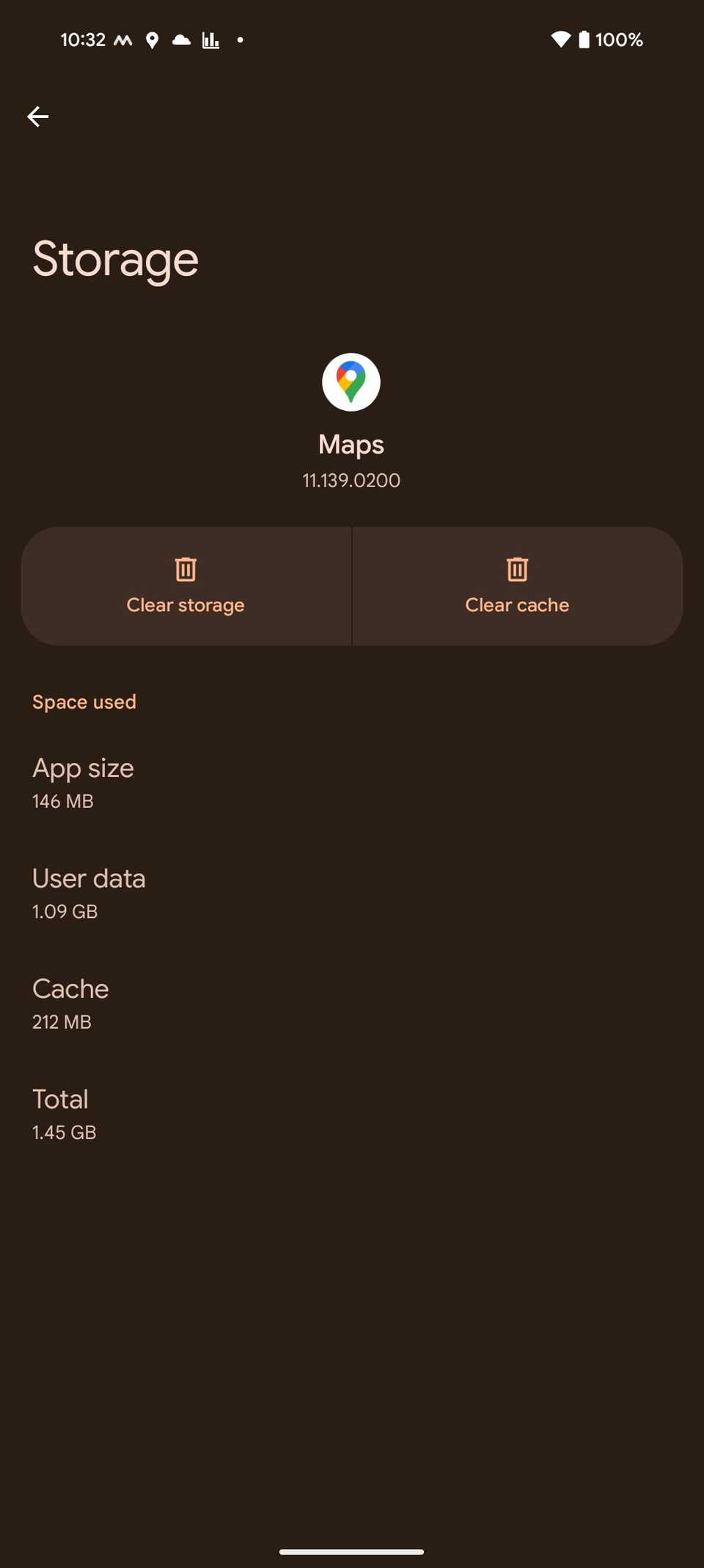 Страница хранения Google Maps на Android