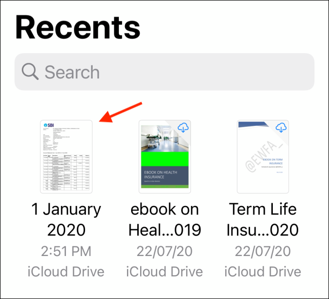 Выбор PDF в приложении Файлы