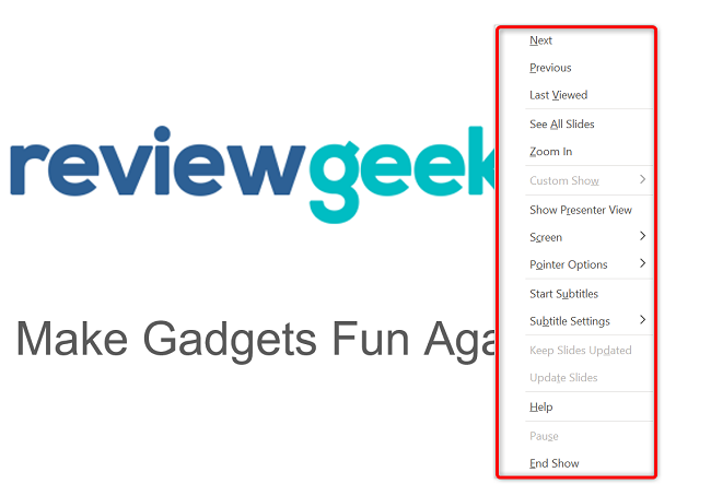 Параметры показа слайдов в PowerPoint для настольной версии.