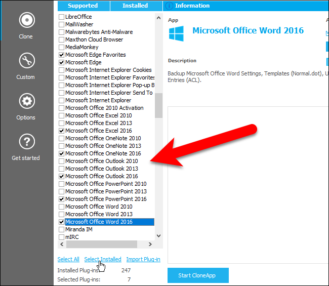 Выбор приложений для резервного копирования