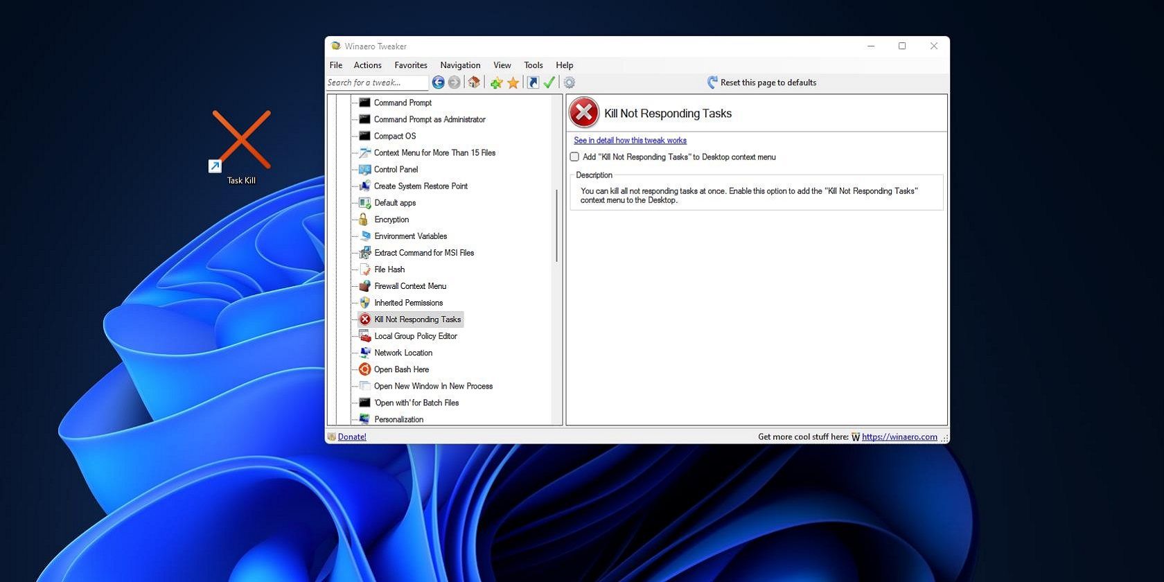 Ярлык для завершения зависших программ в Windows 11