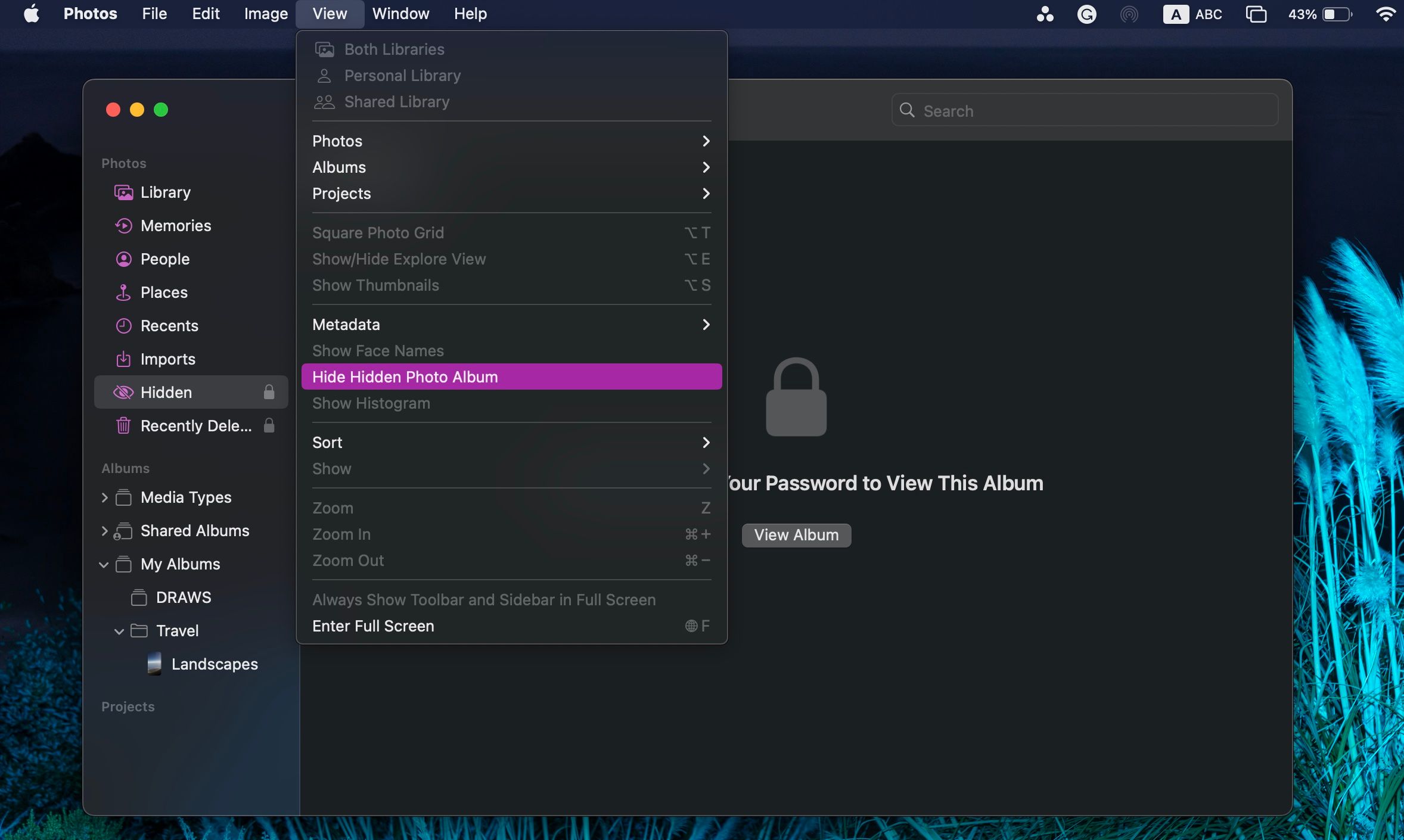 меню Вид в приложении Фото на Mac