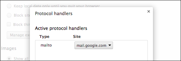 Страница chrome://settings/handlers — список обработчиков почты