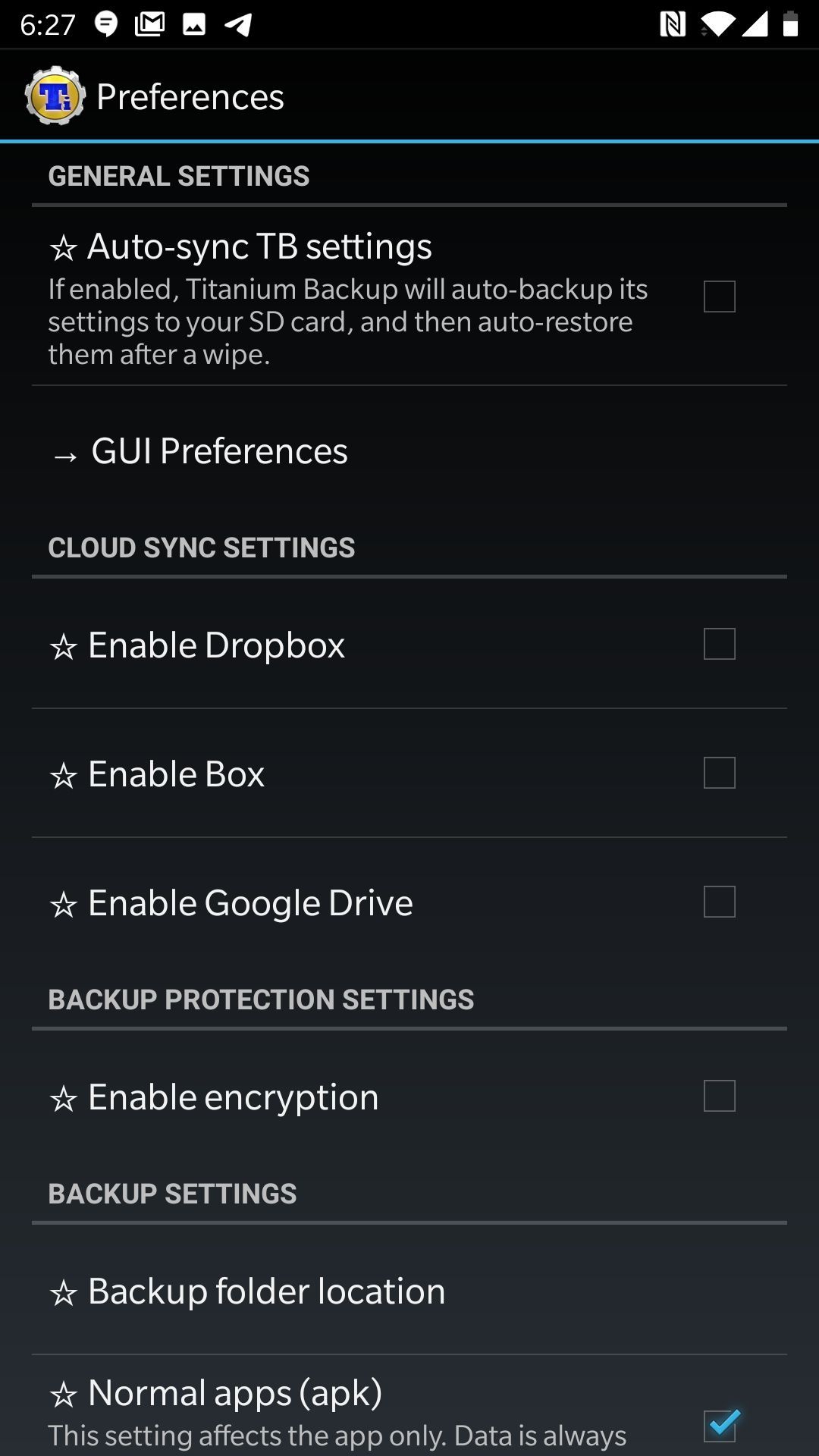 Titanium backup menu screenshot