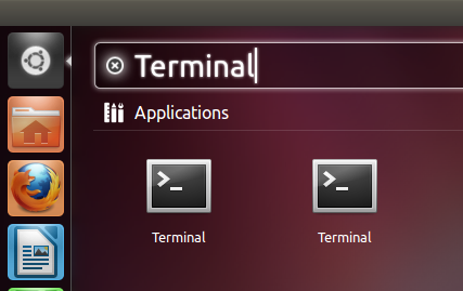 Открытие терминала в Ubuntu через меню приложений