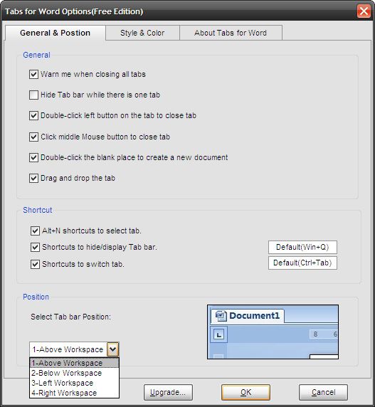 Настройки вкладок
