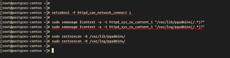 Применение контекстов SELinux к каталогам pgAdmin4