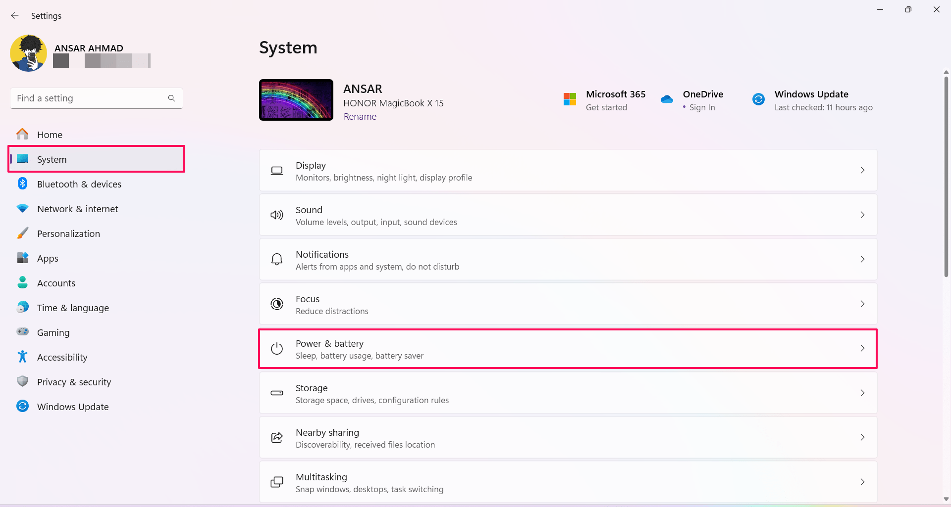 Выберите Система и Питание и батарея в параметрах