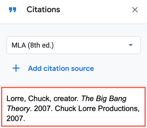 Источник в списке цитирований