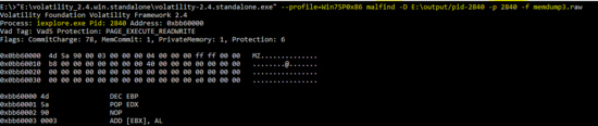 Output malfind su PID 2840