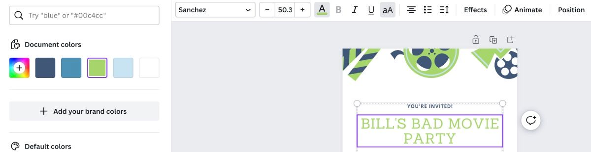 Изменение цвета текста в редакторе Canva