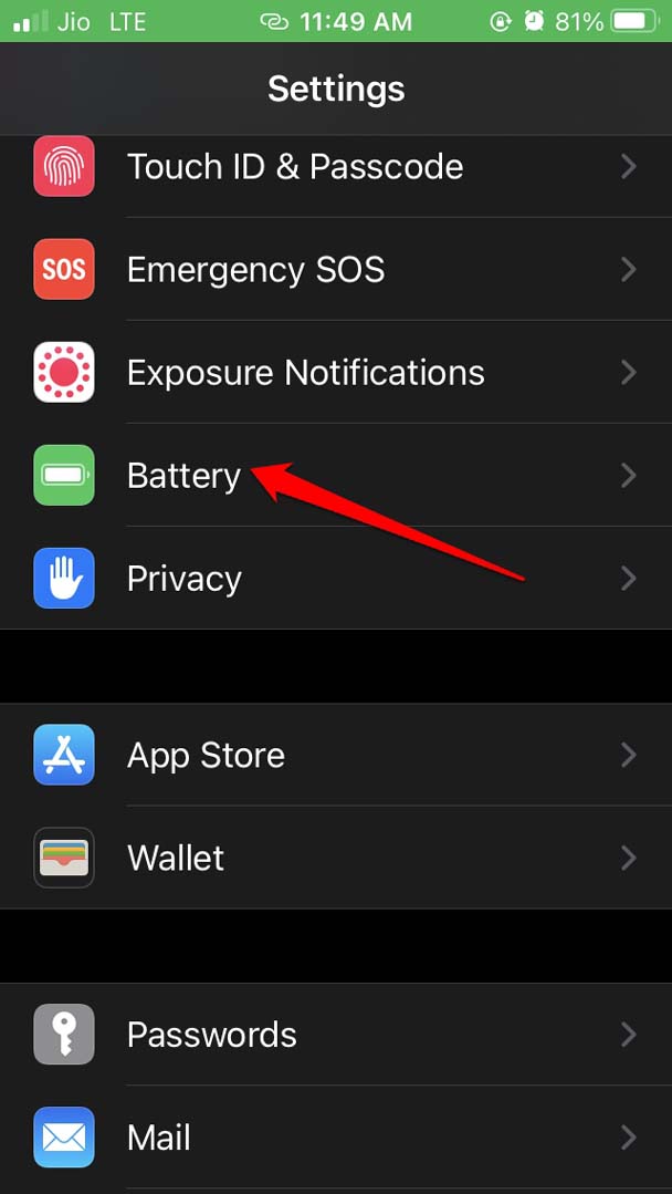 Раздел Батарея в iPhone