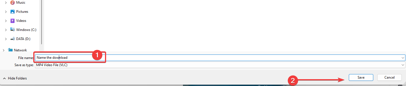 Окно сохранения файла в Windows