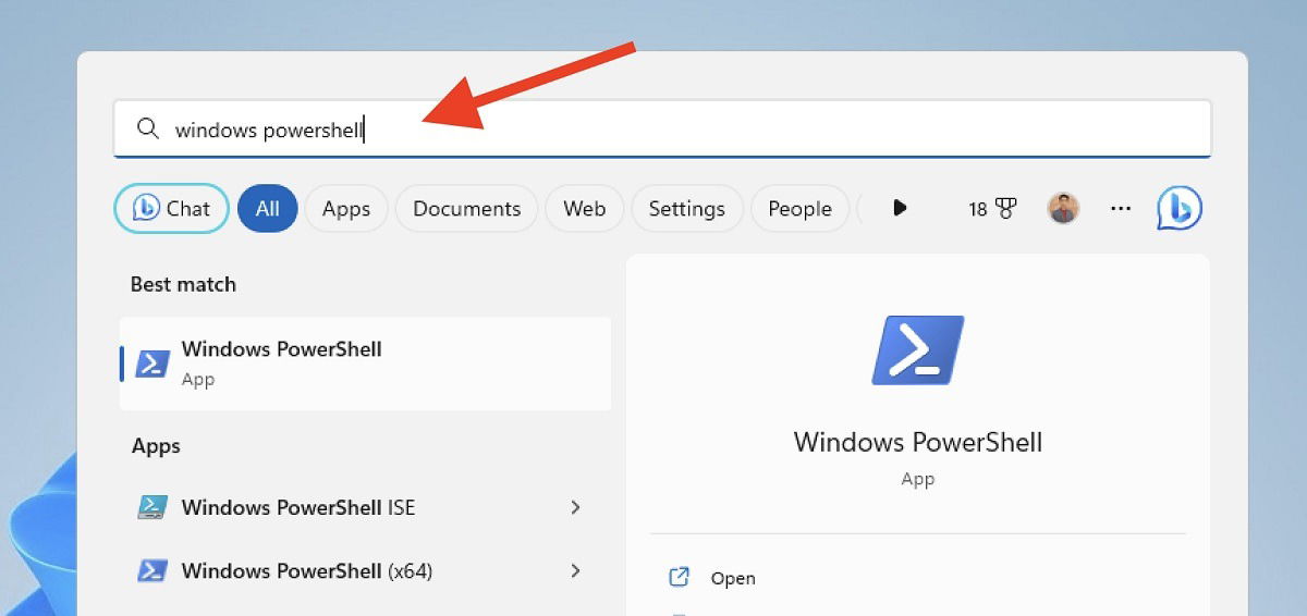 Поиск PowerShell через поиск Windows