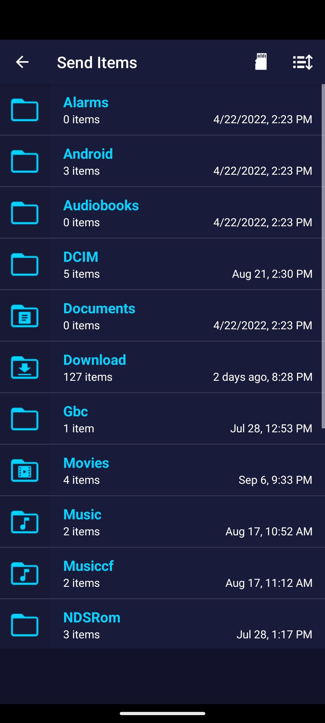Выбор файлов для отправки с Android на TV