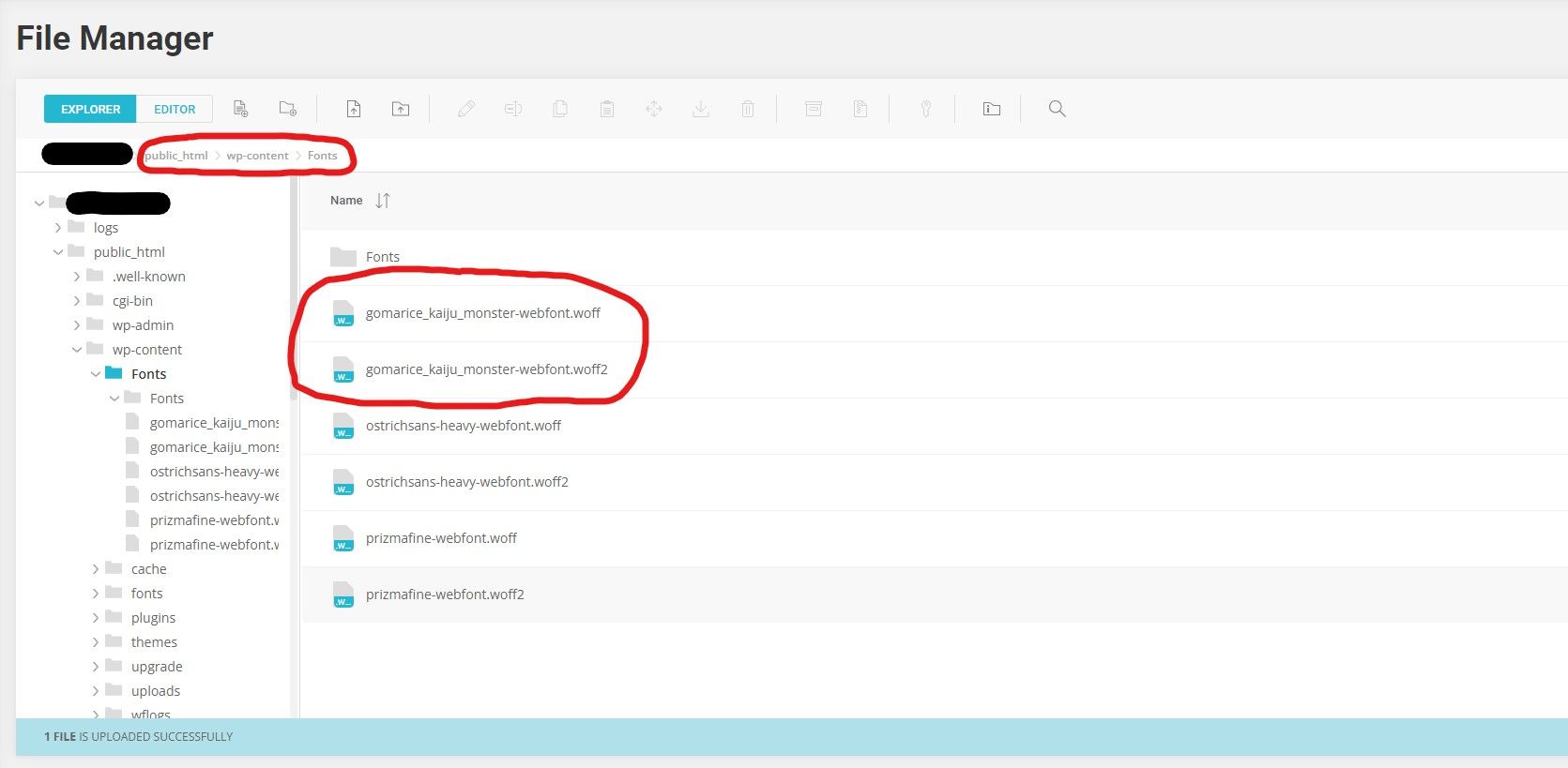 Загрузка веб-шрифта на сервер через файловый менеджер хостинга