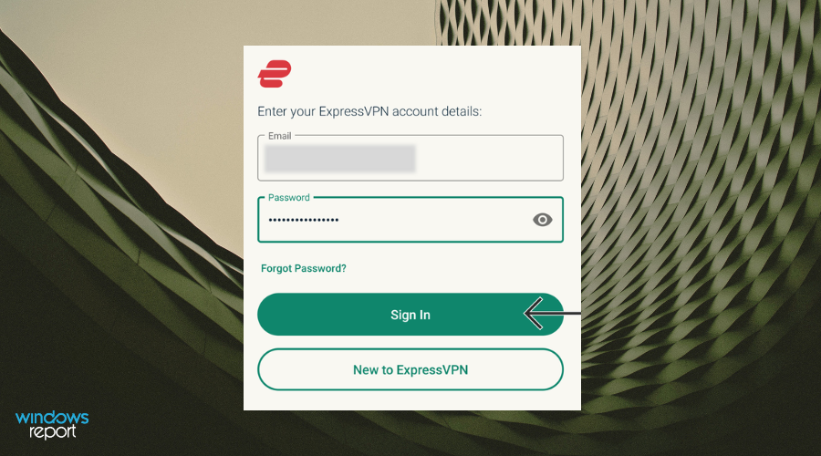 Страница входа в аккаунт ExpressVPN