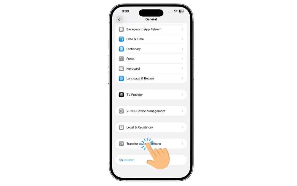 Transfer oder iPhone zurücksetzen auswählen