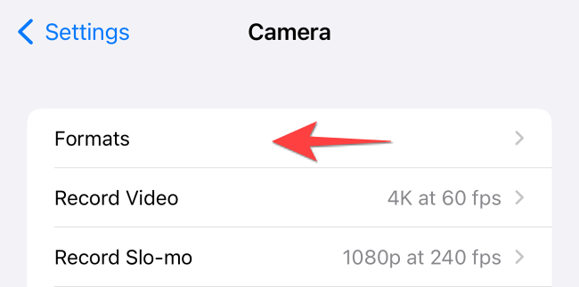Меню Форматы в настройках камеры.