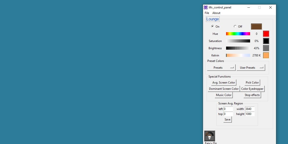 Скриншот главного экрана LIFX Control Panel