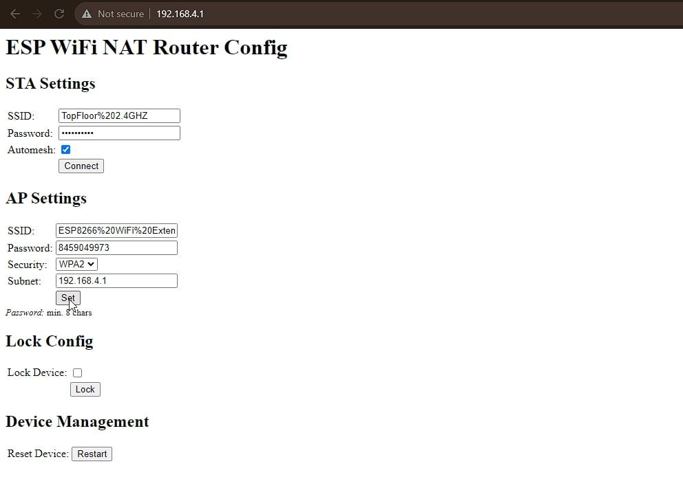 Конфигурация ESP8266 в браузере