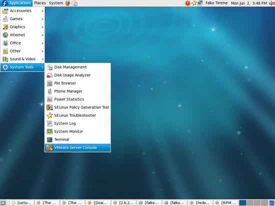 Ярлык VMware Server в меню