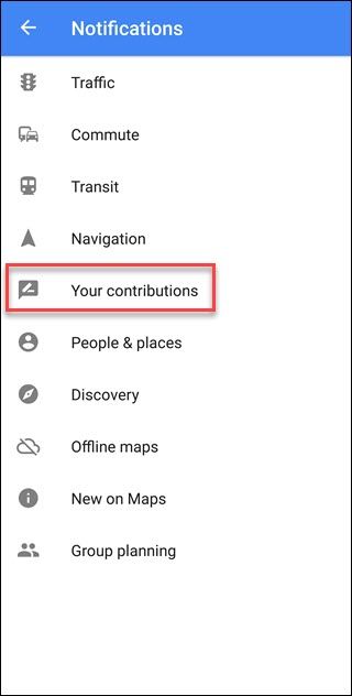 Меню уведомлений Google Maps с указанием Ваш вклад
