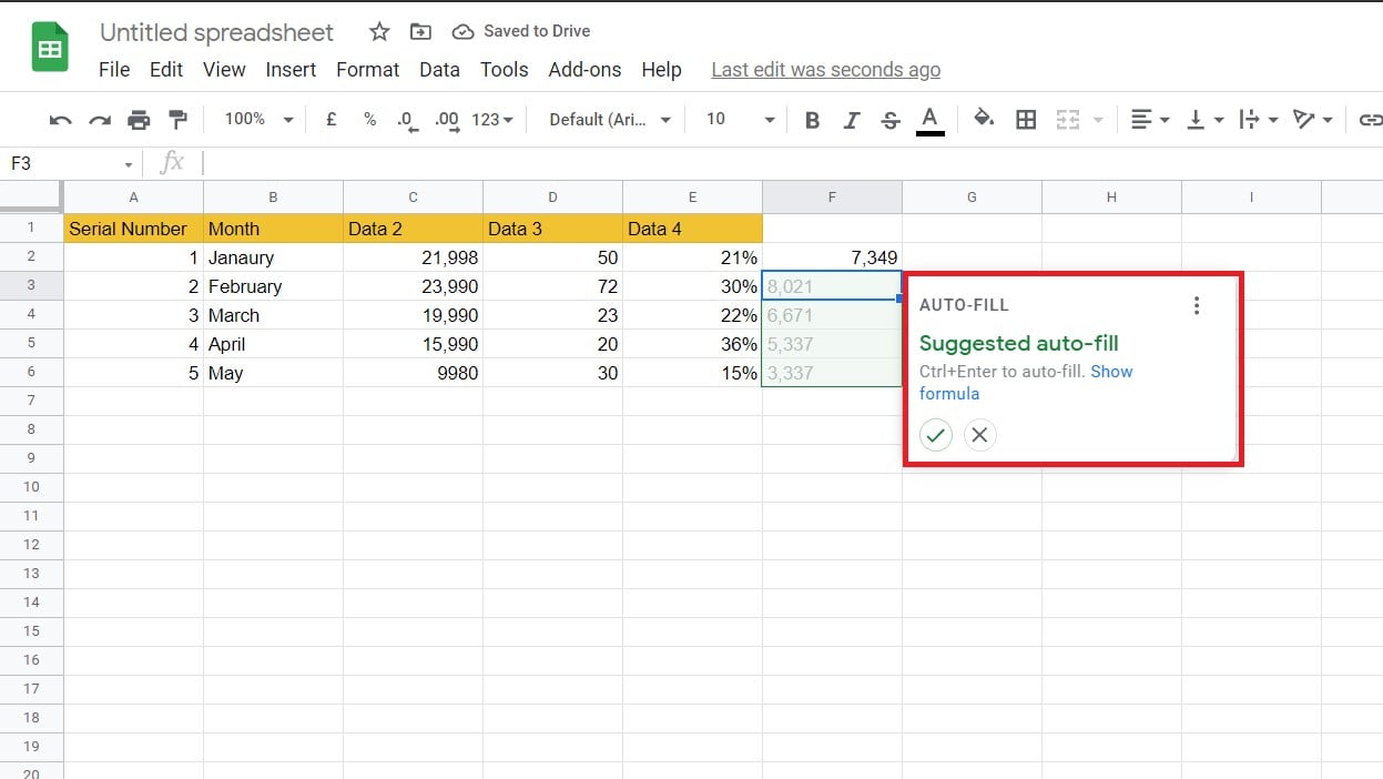 Автозаполнение формул в Google Sheets