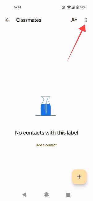 Три точки в метке для дополнительных действий в Google Контакты.