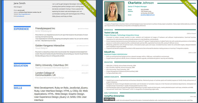 Примеры шаблонов резюме в Resumonk