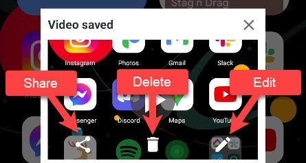 После остановки записи появятся варианты поделиться, удалить или отредактировать файл.