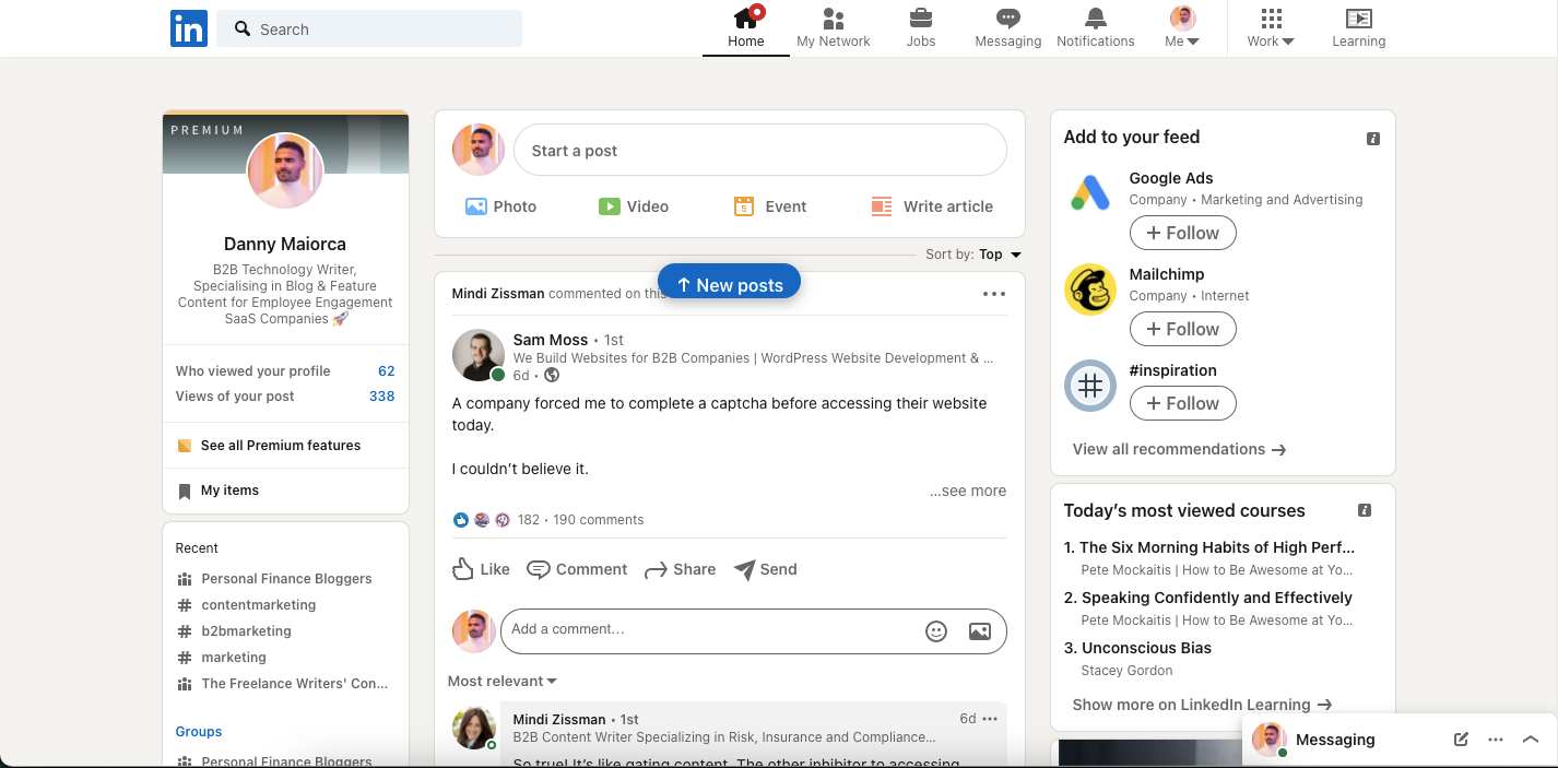 интерфейс создания статьи на LinkedIn с кнопкой 