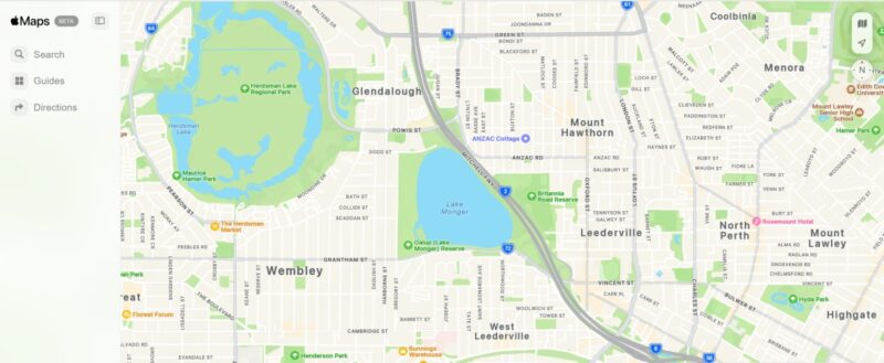 Apple Maps visible on the web in Firefox browser on Windows PC.
