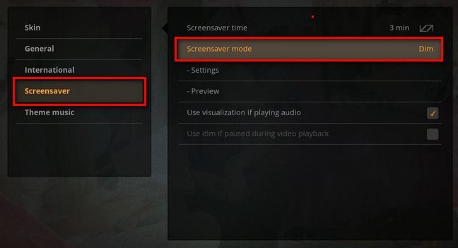 Интерфейс Plex, настройки скринсейвера